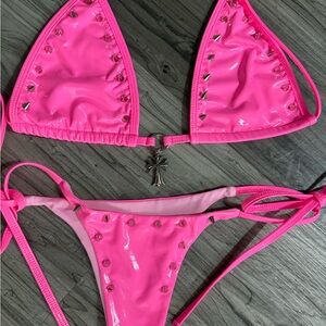 Bubblegum Pink Vinyl Studded Charm Bikini